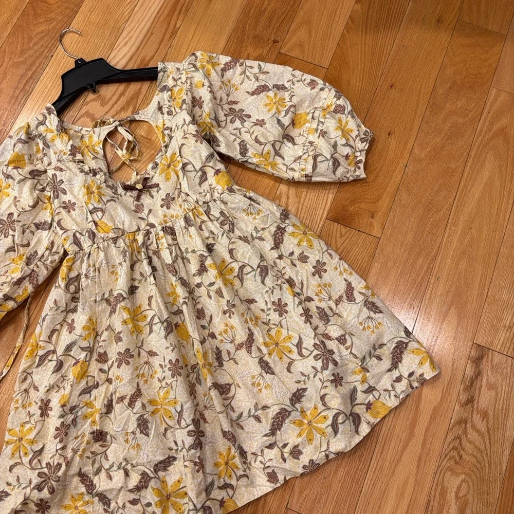 Free People Lola Yellow and Cream Backless keyhole mini Dress. - Picture 4 of 9